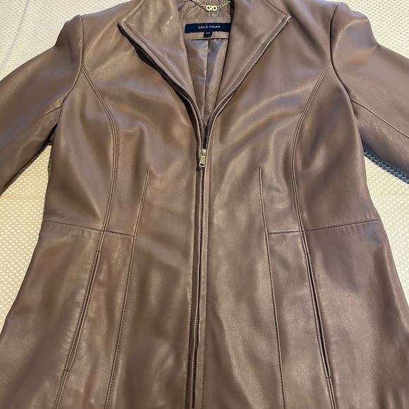 COLE HAAN SIGNATURE Cole Haan Lambskin Leather Jacket Beige - Picture 10 of 10